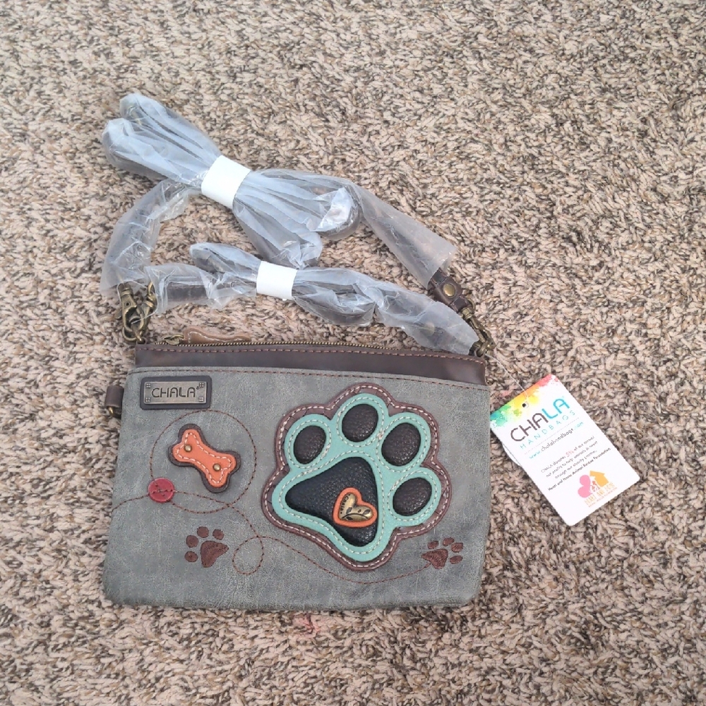Chala Paw Print Crossbody Bag - Gray and Brown